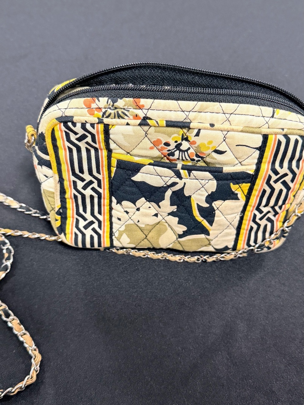 Vera Bradley Quilted Floral Crossbody in Black, Yellow & Cream